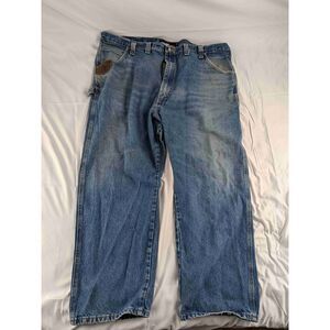 Wrangler Riggs Workwear Mens Blue Straight Leg Carpenter Jeans Size 50 x 30